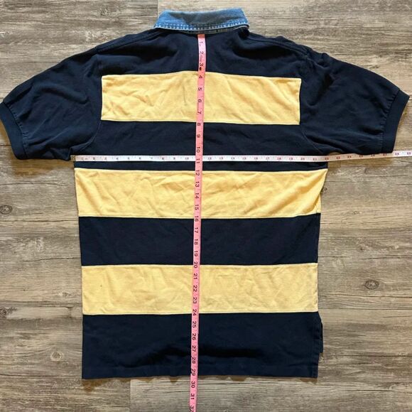 Vintage Polo Ralph Lauren Denim Collar Striped Rugby Polo Shirt Size Large - Picture 5 of 5